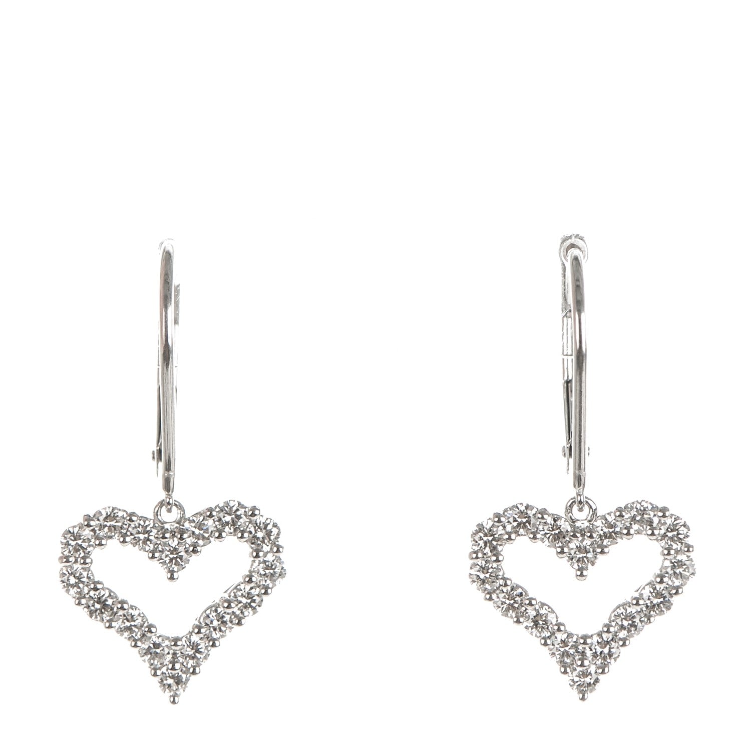 Tiffany Platinum Diamond Heart Drop Earrings 1 of 5