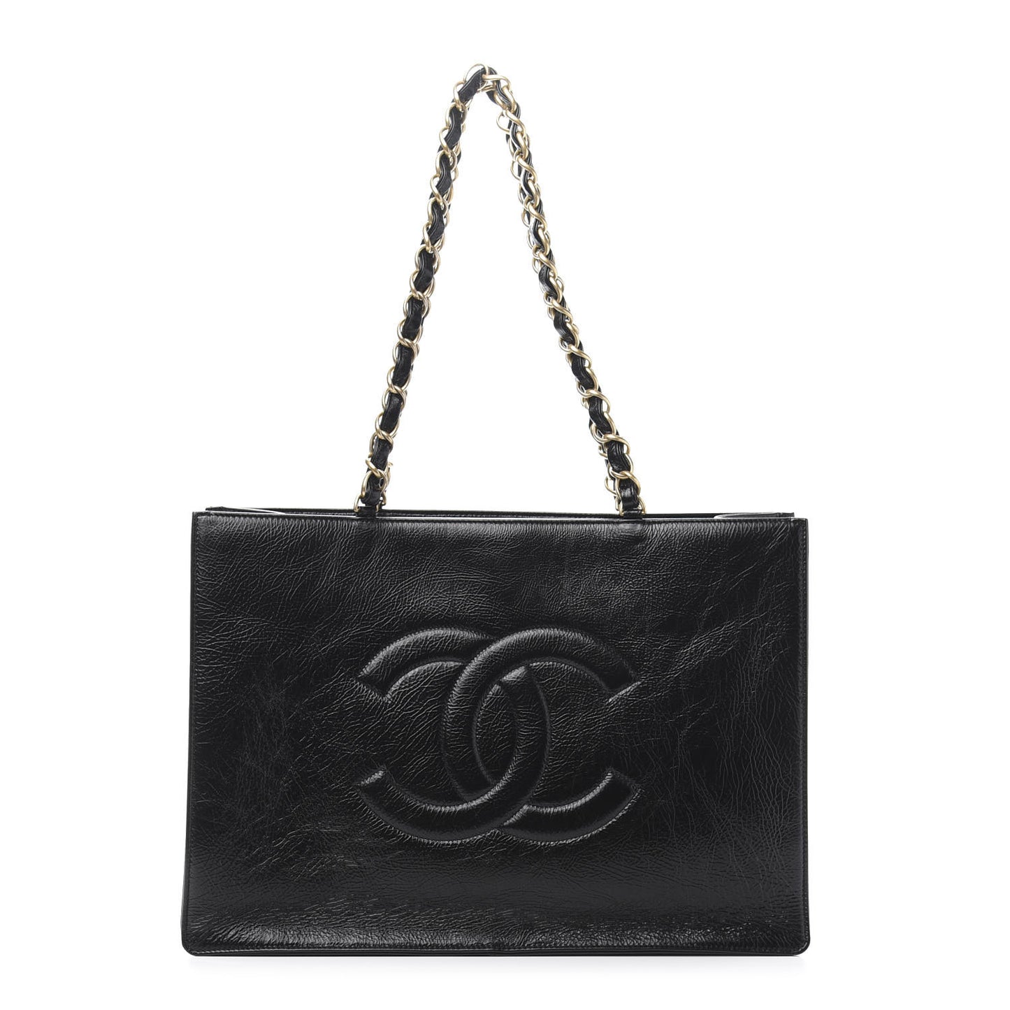 Shiny Aged Calfskin Shopping Bag Black