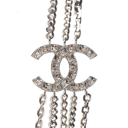 Chanel Baguette Crystal CC Shield Multi Strand Long Chain Necklace Silver 5 of 7