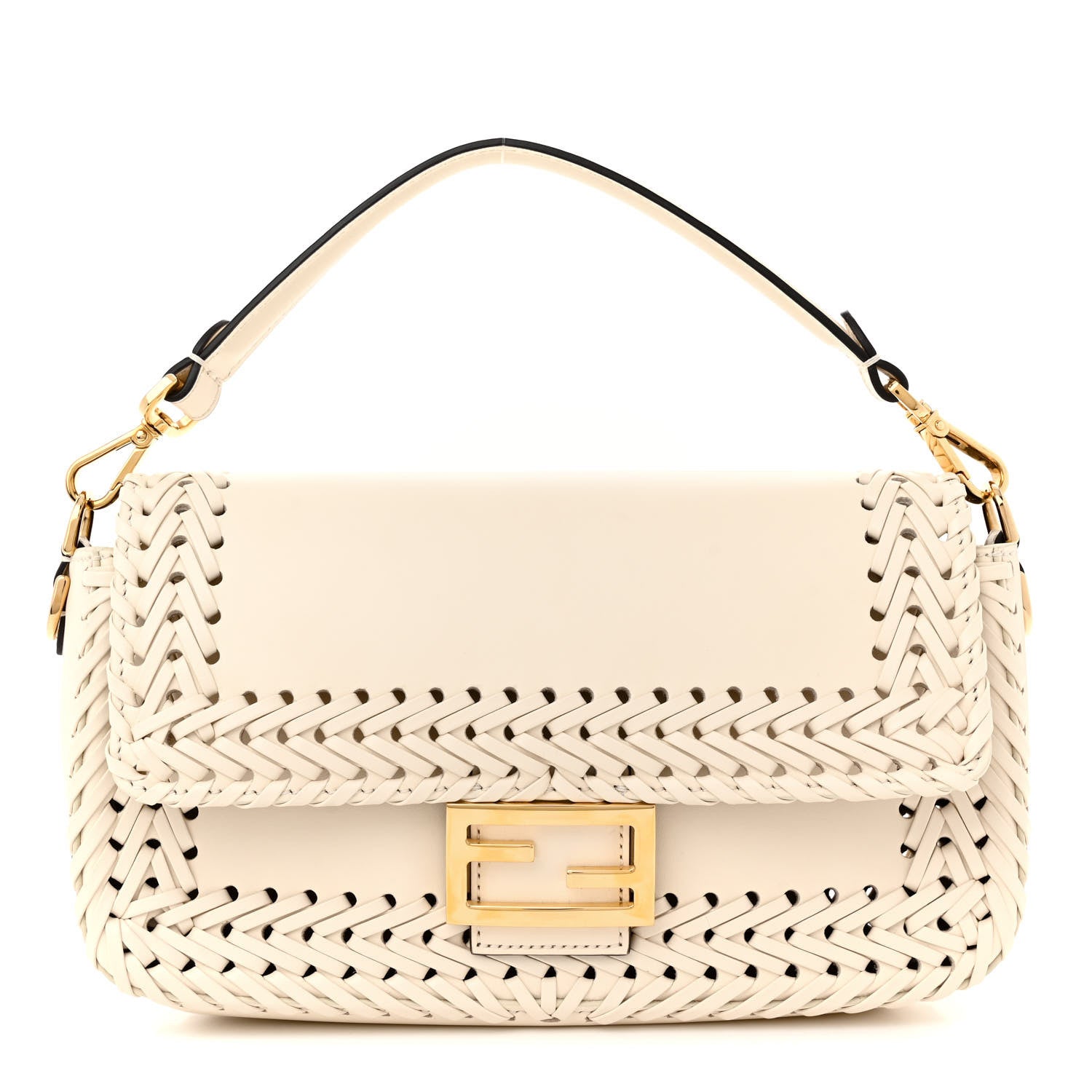 Fendi Vitello King Ceylon Woven Baguette White Ice 1 of 11