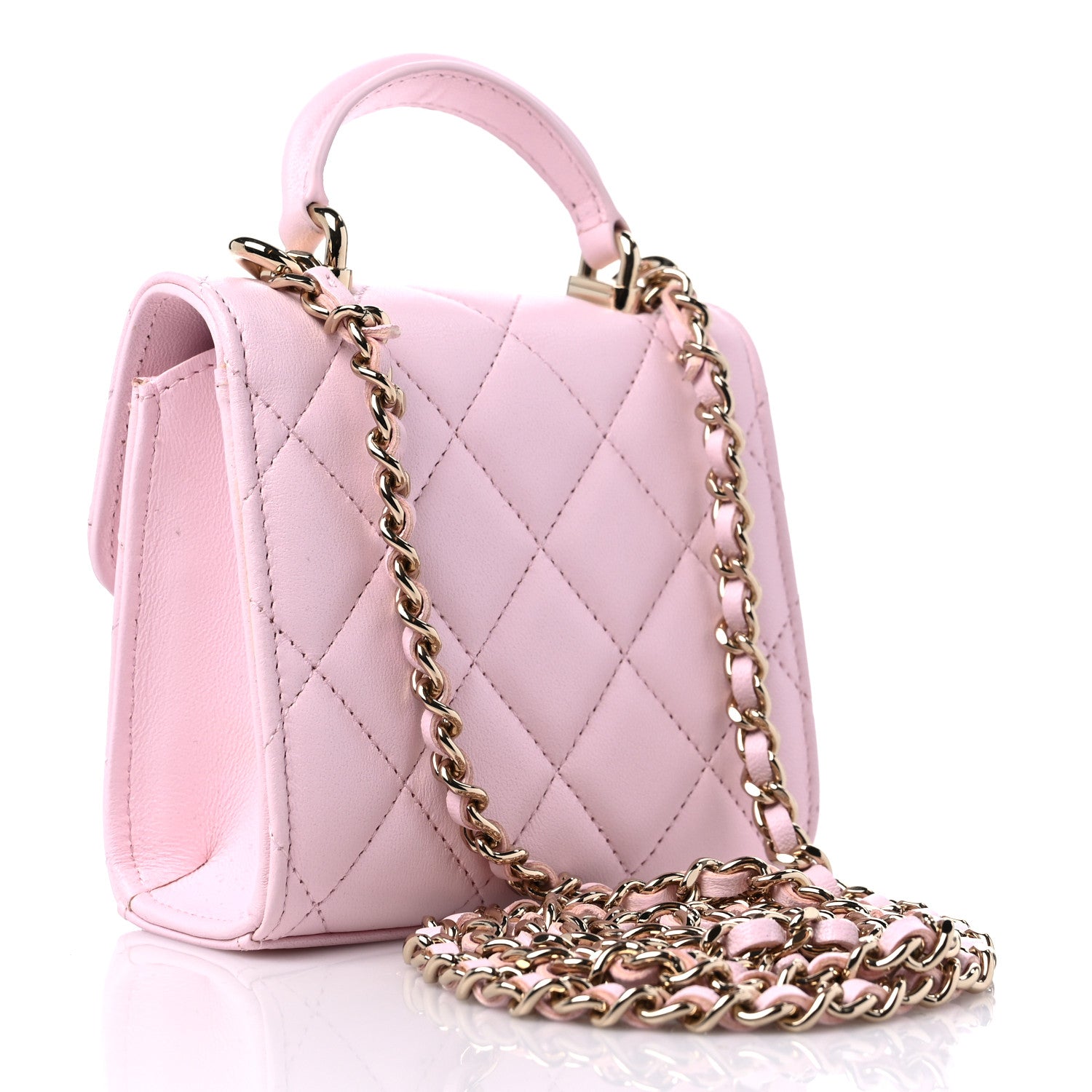 Chanel Lambskin Quilted Top Handle Clutch With Chain Light Pink 3 of 12