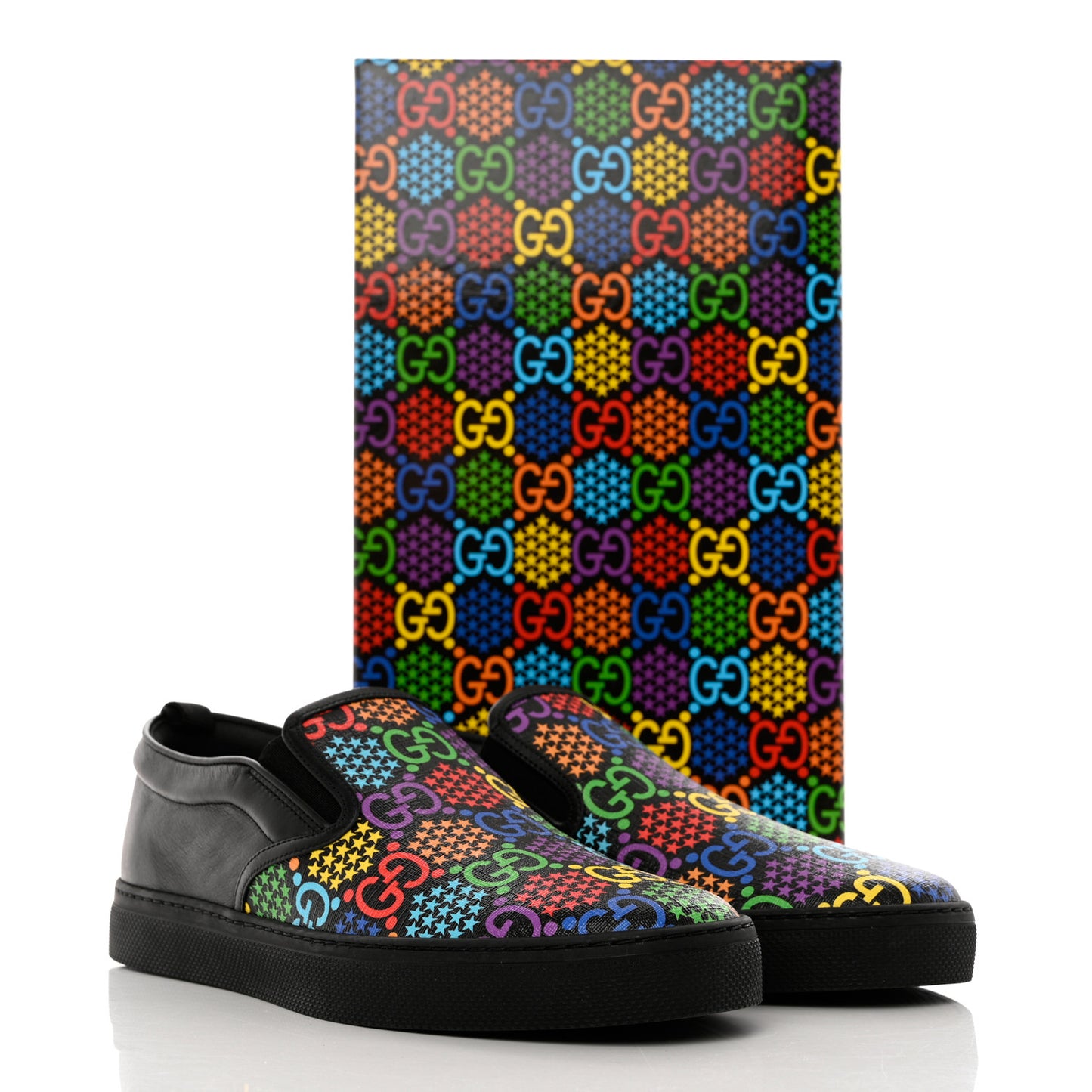 GG Supreme Monogram Psychedelic Mens Slip On Sneakers 10.5 Black Multicolor