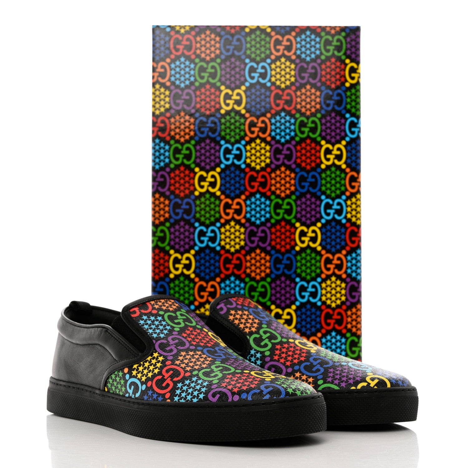Gucci GG Supreme Monogram Psychedelic Mens Slip On Sneakers 10.5 Black Multicolor 10 of 10