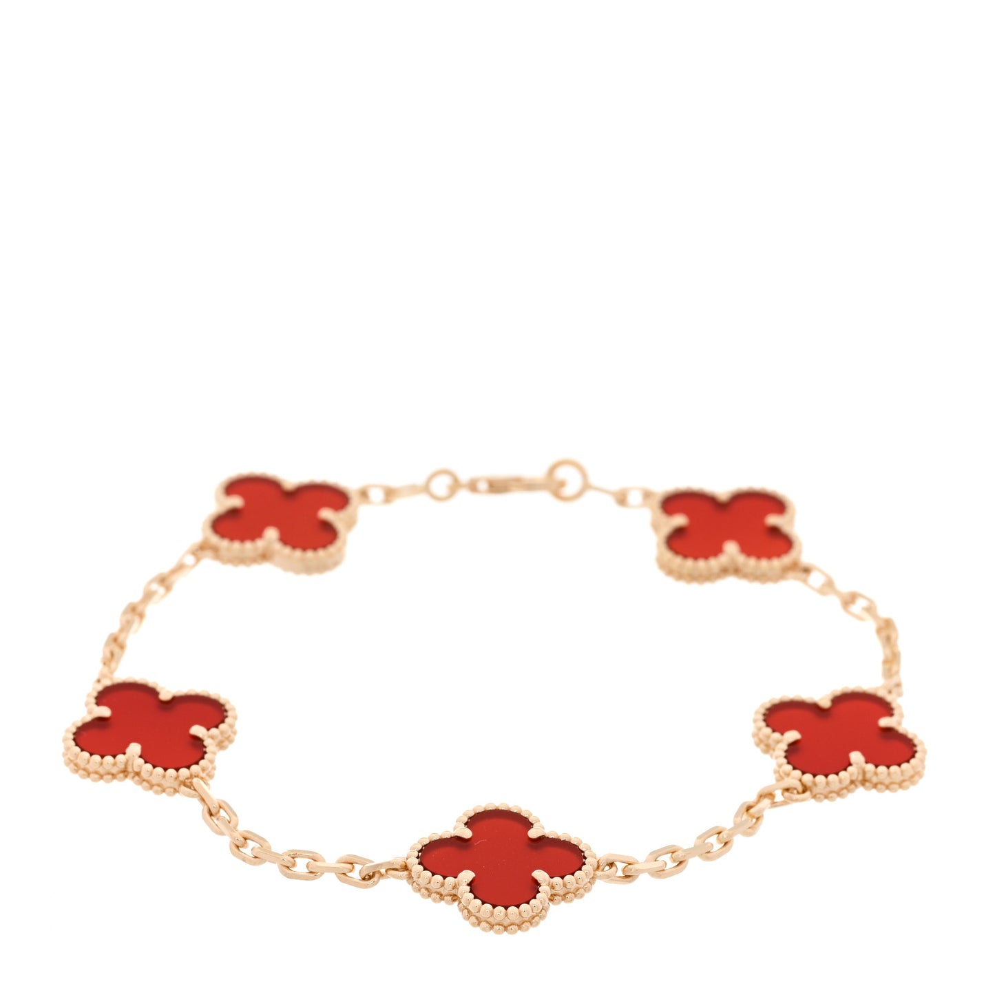 18K Yellow Gold Carnelian 5 Motifs Vintage Alhambra Bracelet