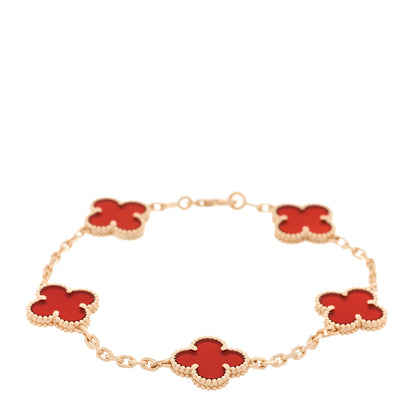 Van Cleef & Arpels 18K Yellow Gold Carnelian 5 Motifs Vintage Alhambra Bracelet 1 of 5
