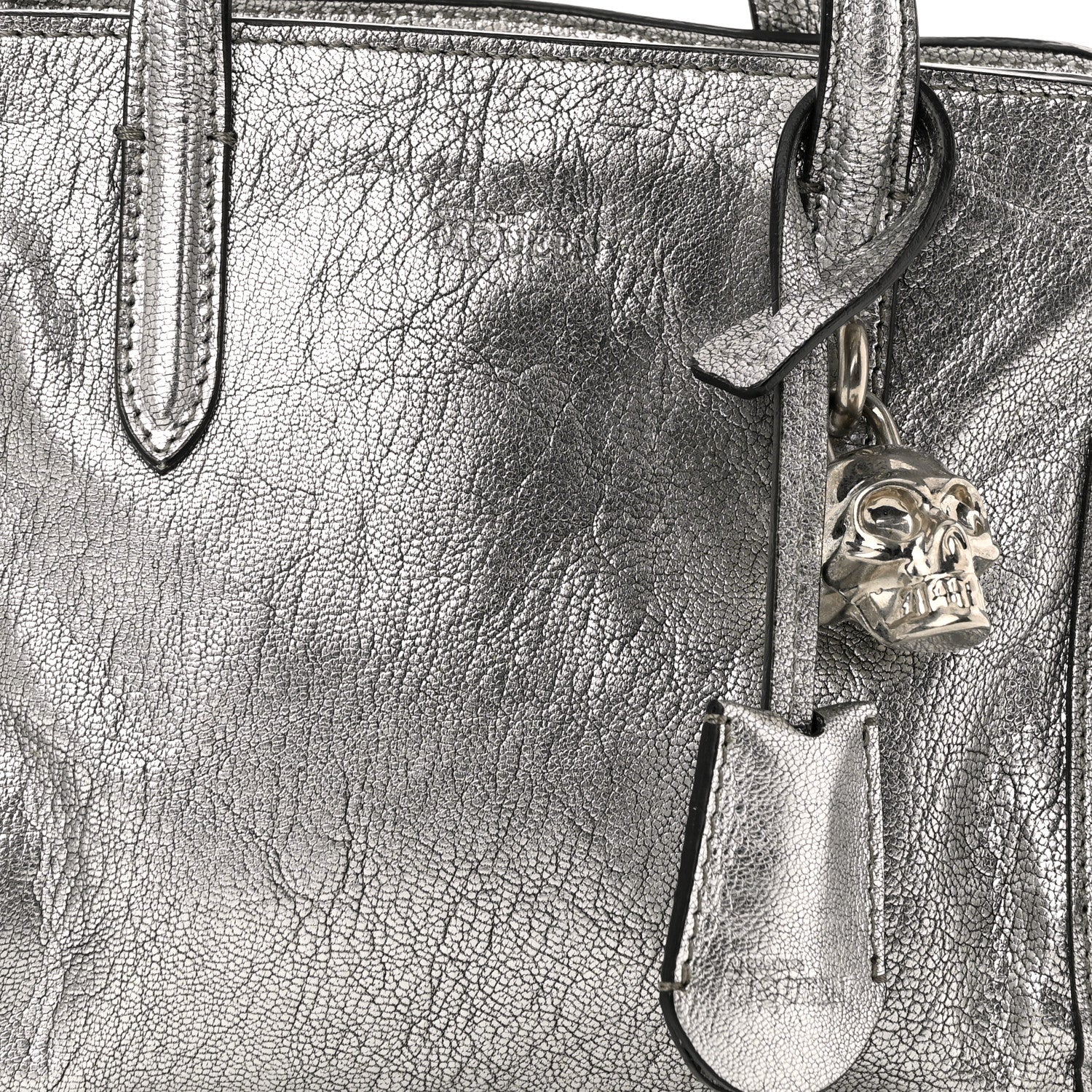 Alexander McQueen Metallic Pebbled Calfskin Mini Padlock Tote Silver 8 of 12