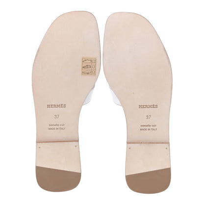 Hermes Box Calfskin Oran Sandals 37 White 6 of 11