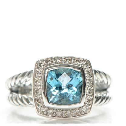 David Yurman Sterling Silver Diamond Blue Topaz 7mm Petite Albion Ring 49 5 1 of 5