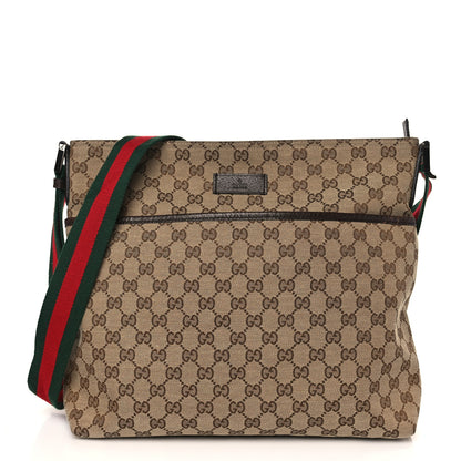 Gucci Monogram Web Medium Flat Messenger Bag Brown 1 of 9