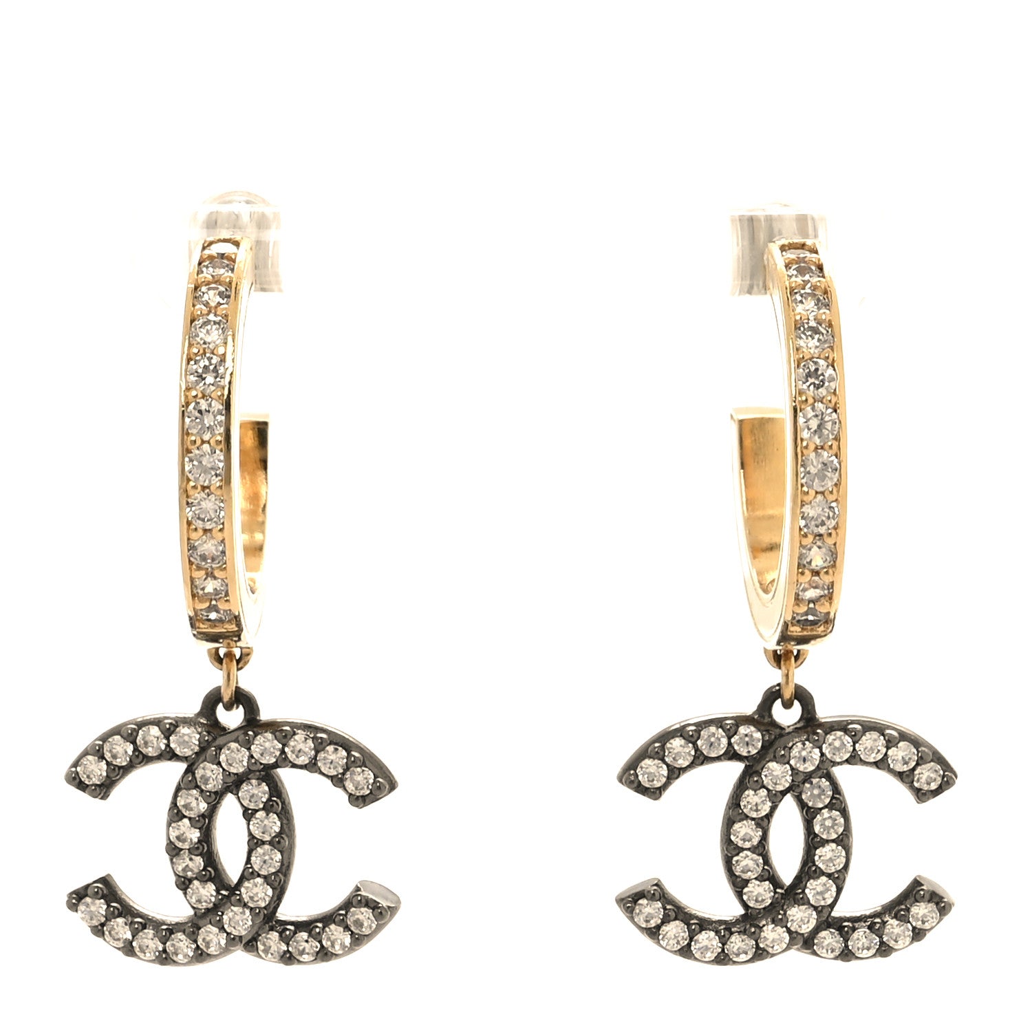 Chanel Crystal Lock Symbols CC Hoop Drop Earrings Gold Ruthenium 1 of 4