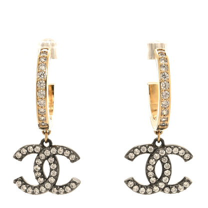 Chanel Crystal Lock Symbols CC Hoop Drop Earrings Gold Ruthenium 1 of 4