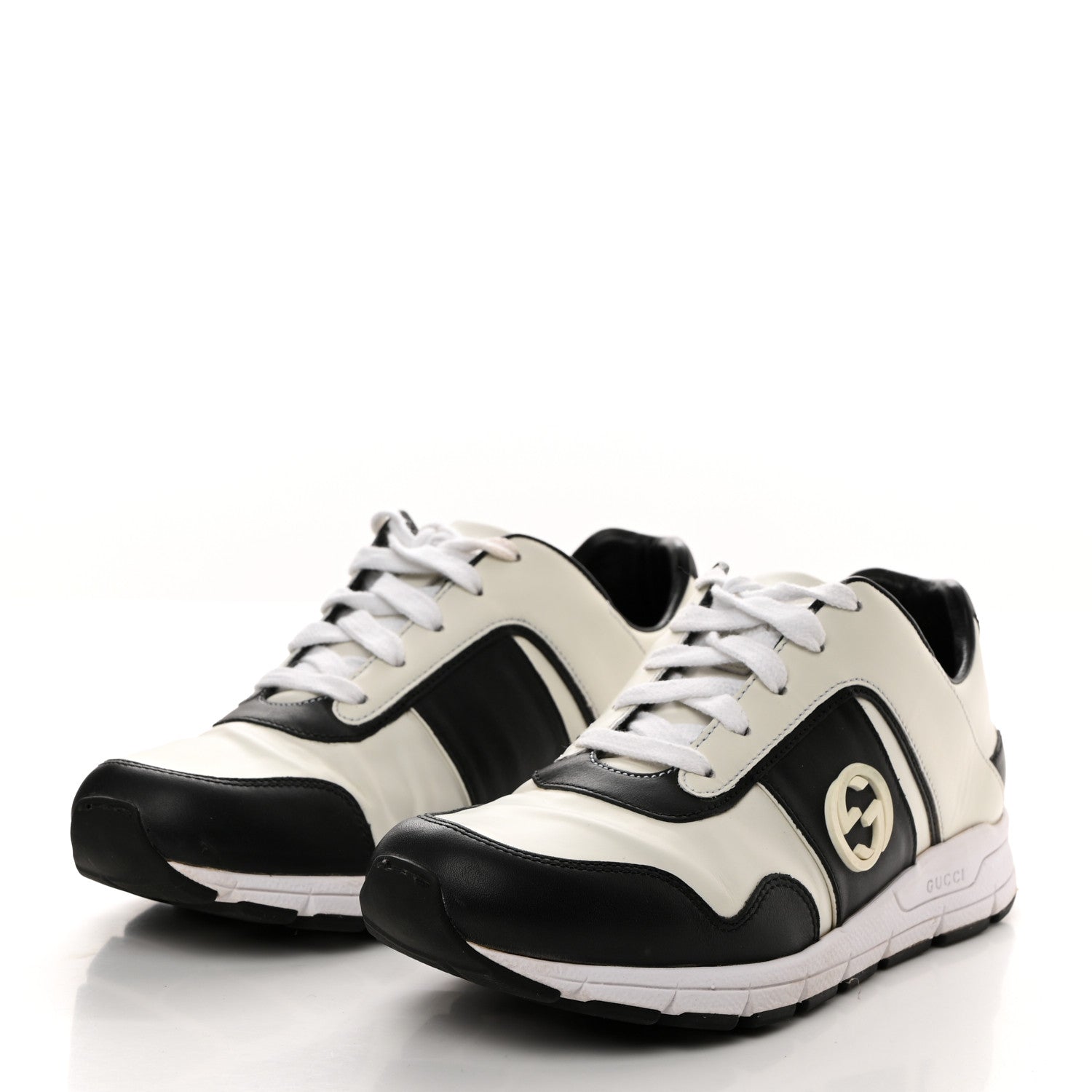 Gucci Calfskin Womens Interlocking G Sneakers 37.5 Black White 3 of 9