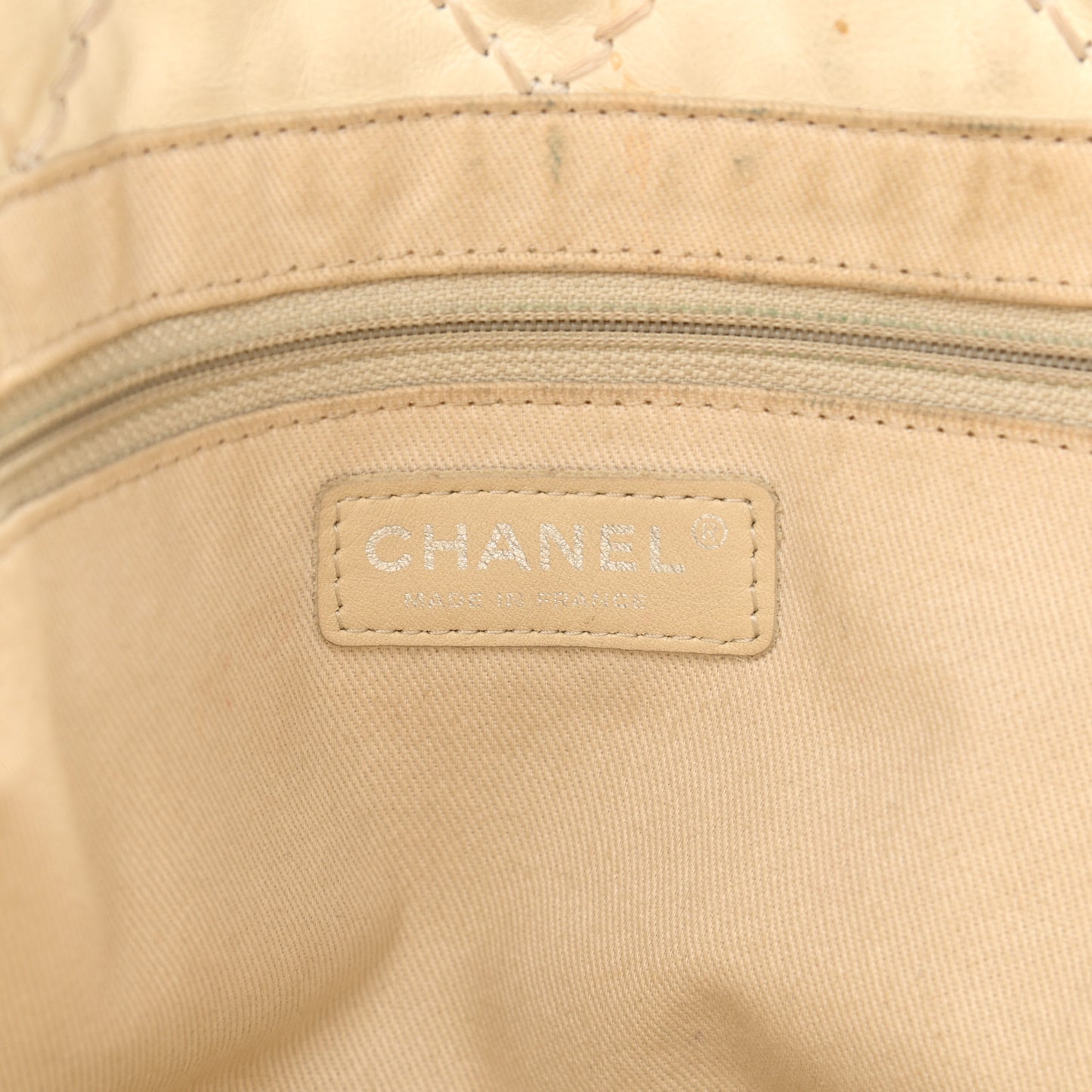 Calfskin Contrast Stitch Tote Beige