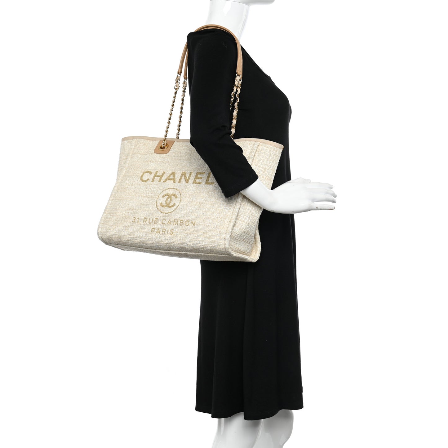 Lurex Boucle Small Deauville Tote Ivory