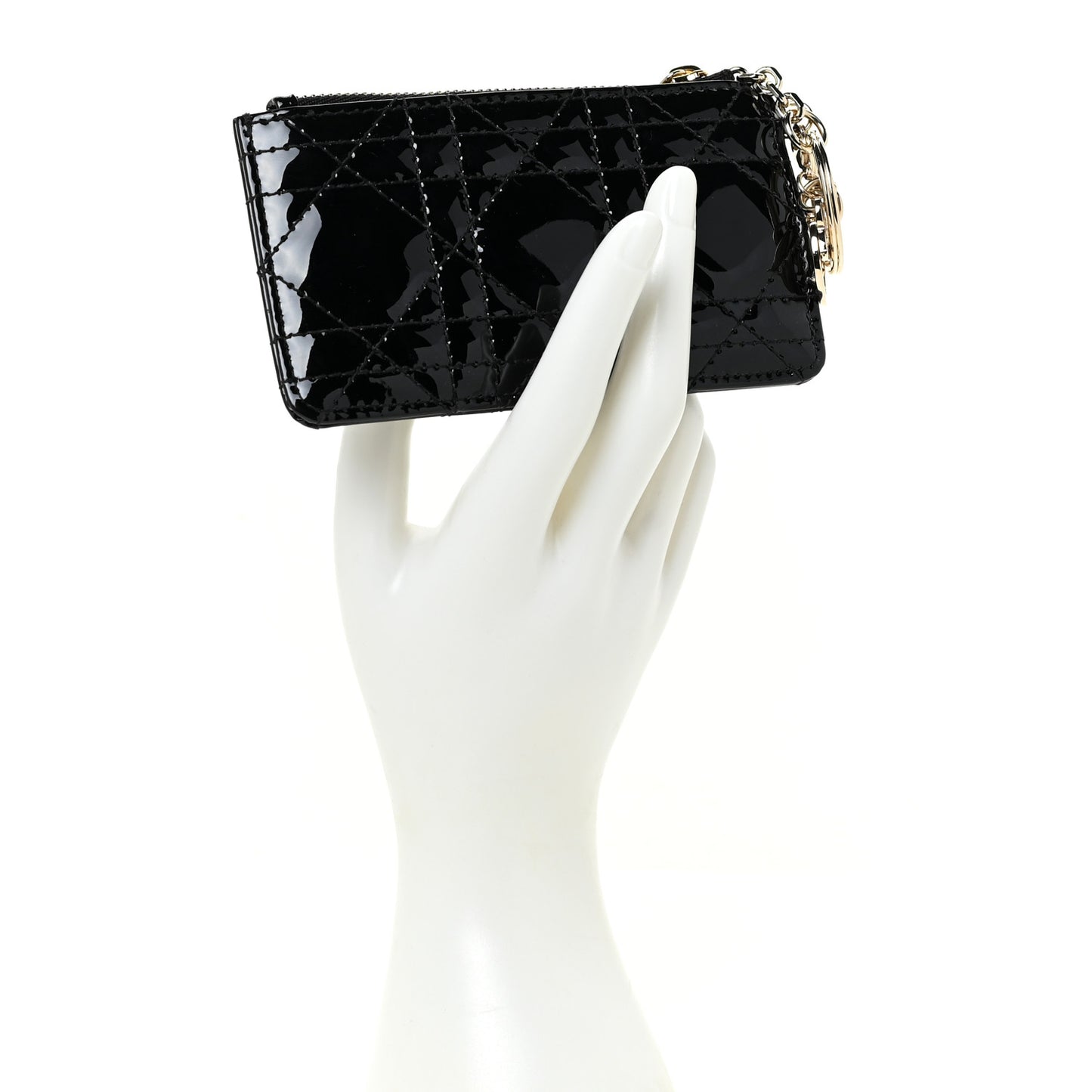 Patent Cannage Lady Dior Card Holder Black