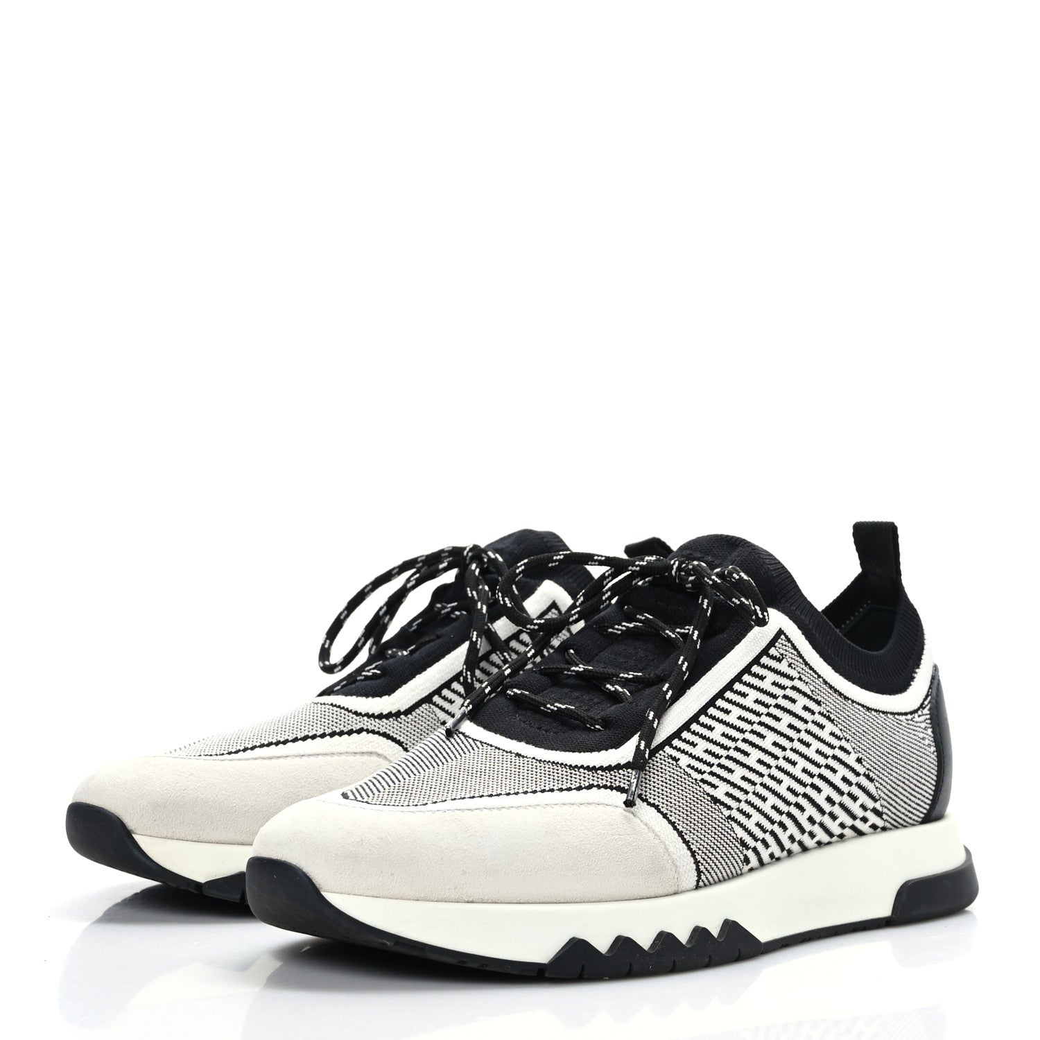 Hermes Knit Bi-Color Womens Addict Sneakers 39.5 Black White 3 of 6
