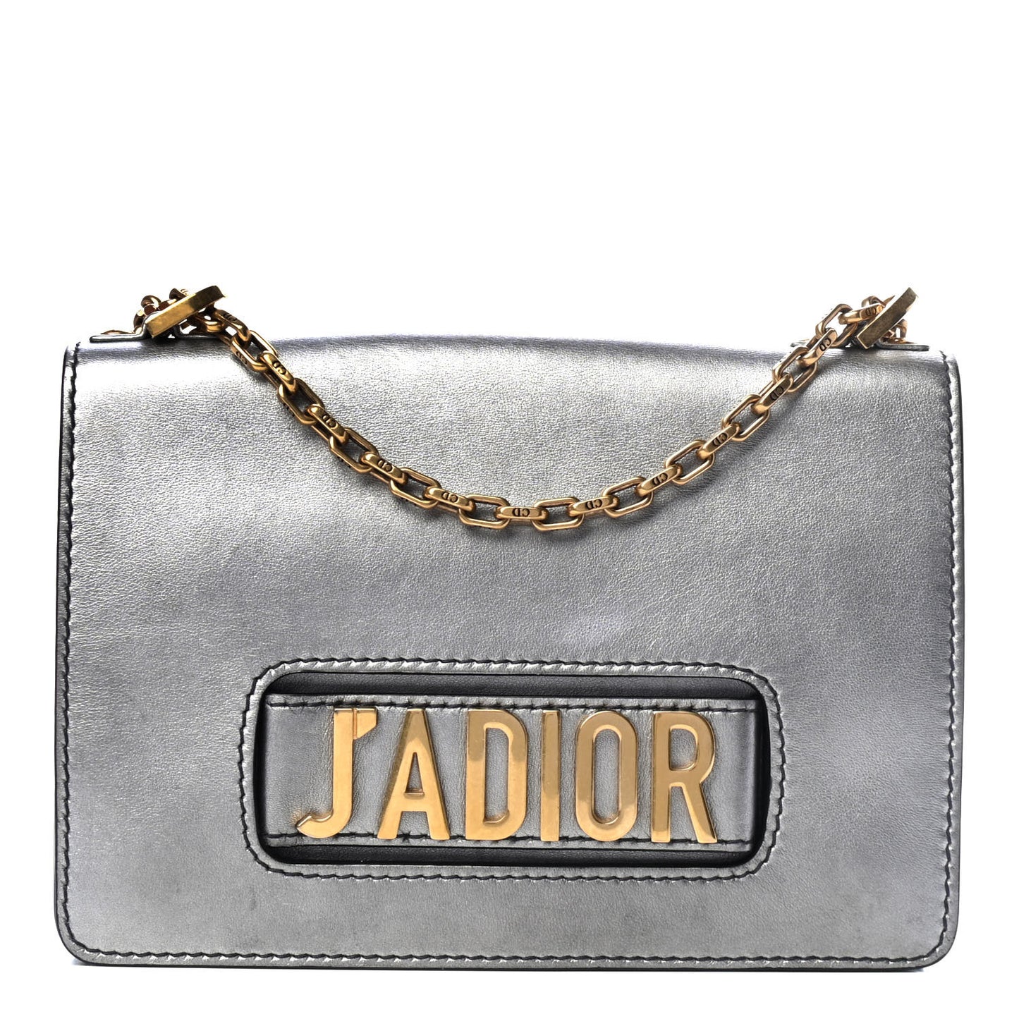 Metallic Calfskin J'Adior Chain Flap Bag Silver