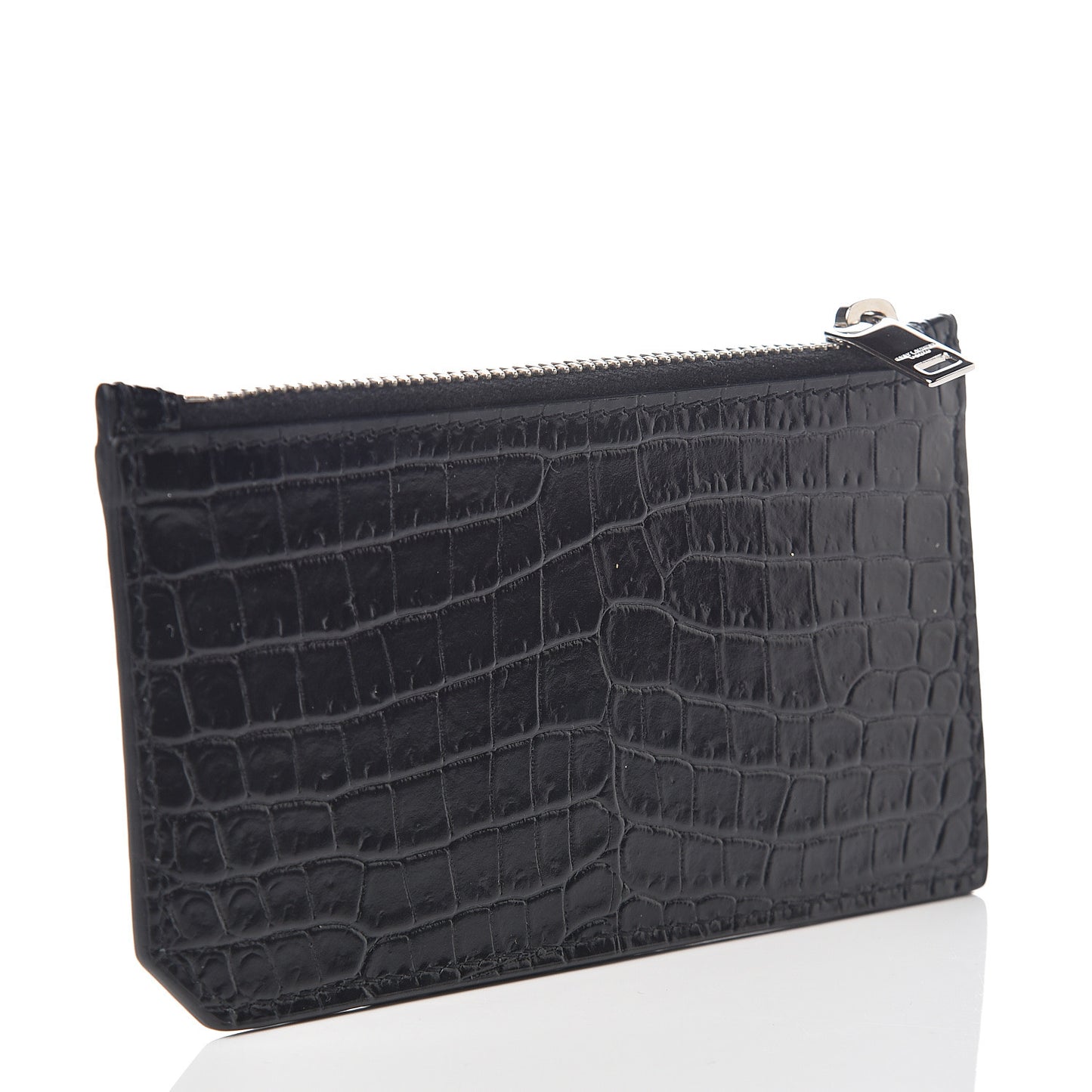 Calfskin Crocodile Embossed 5 Fragments Zip Pouch Card Holder Black
