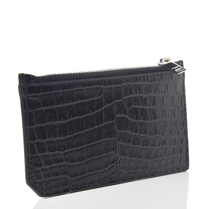 Saint Laurent Calfskin Crocodile Embossed 5 Fragments Zip Pouch Card Holder Black 2 of 6