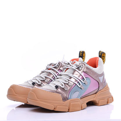 Gucci X SEGA Metallic Calfskin Mesh Womens Flashtrek Sneakers 40.5 Rame Mystic White Lago 2 of 10