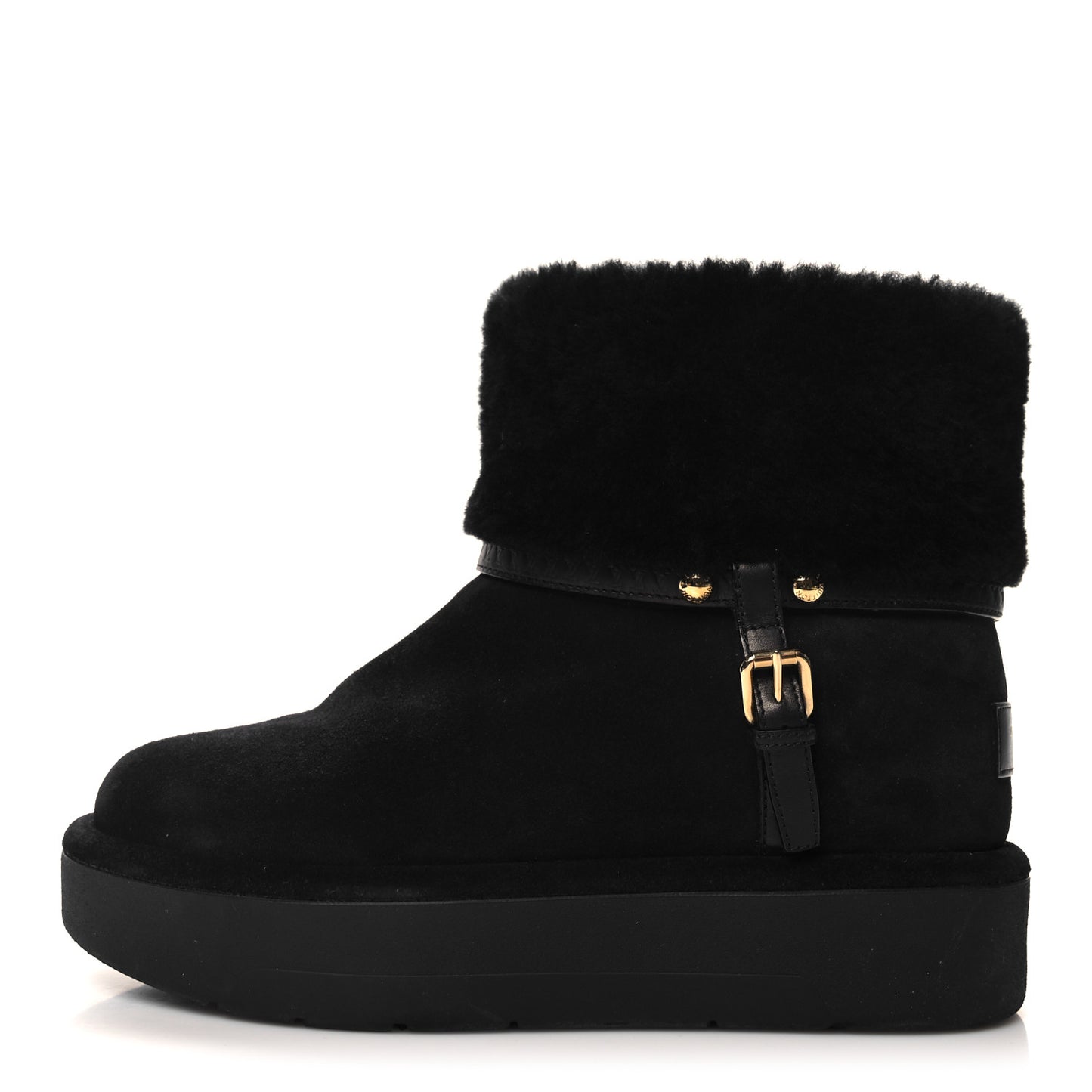 Suede Calfskin Shearling Snowdrop Flat Ankle Boot 38.5 Black