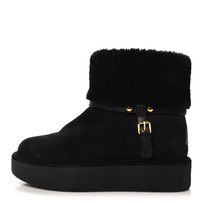 Louis Vuitton Suede Calfskin Shearling Snowdrop Flat Ankle Boot 38.5 Black 1 of 8