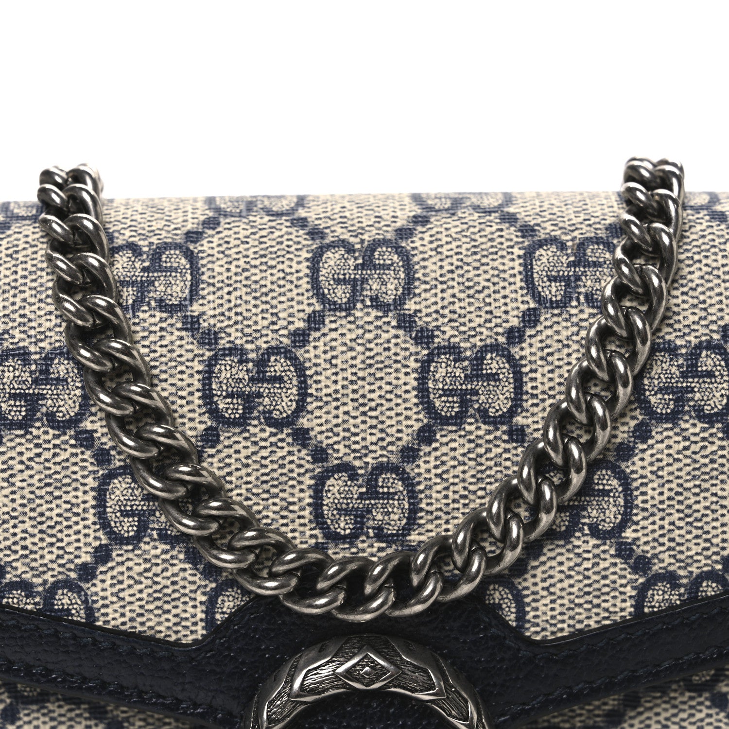 Gucci GG Supreme Monogram Textured Dollar Calfskin Mini Dionysus Chain Wallet Beige Blue 8 of 12
