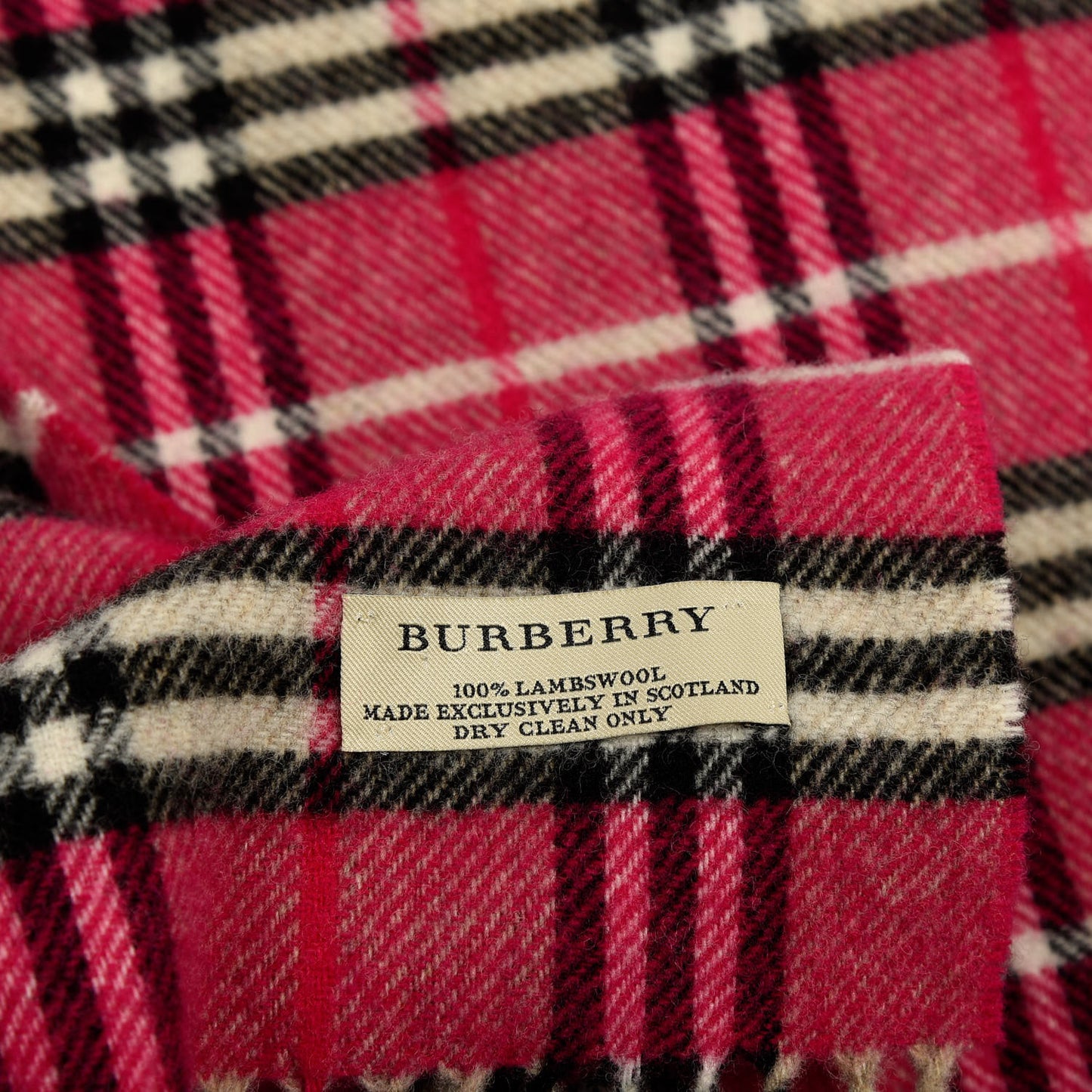 Lambswool Check Fringe Scarf Pink