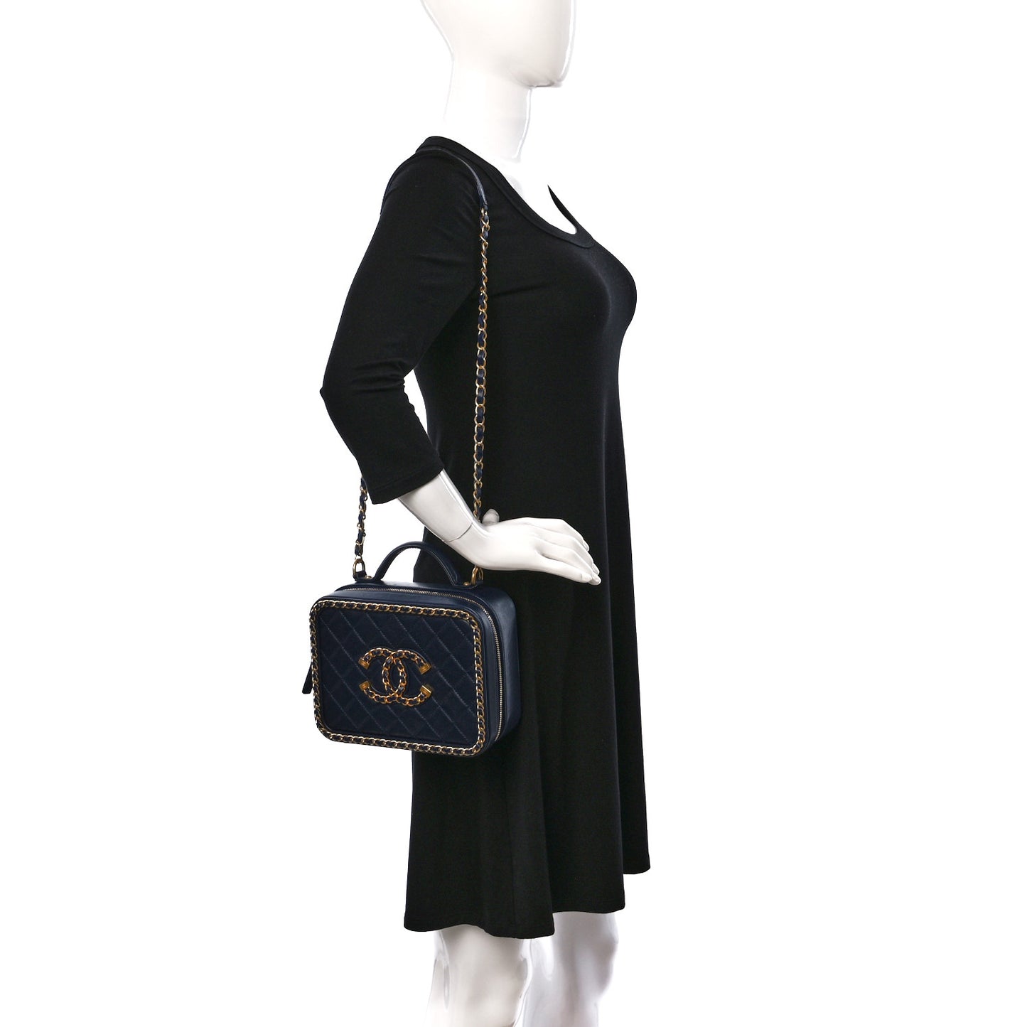 Goatskin Quilted Medium CC Filigree Vanity Case Navy