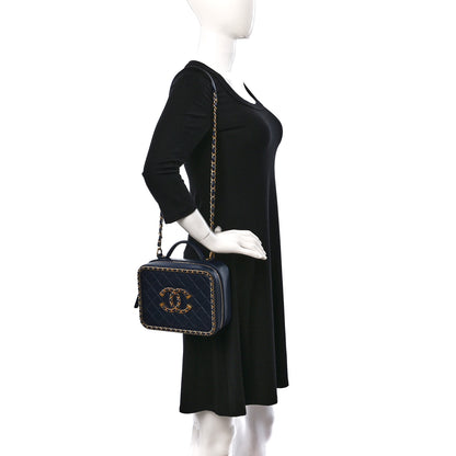 Chanel Goatskin Quilted Medium CC Filigree Vanity Case Navy 2 of 9