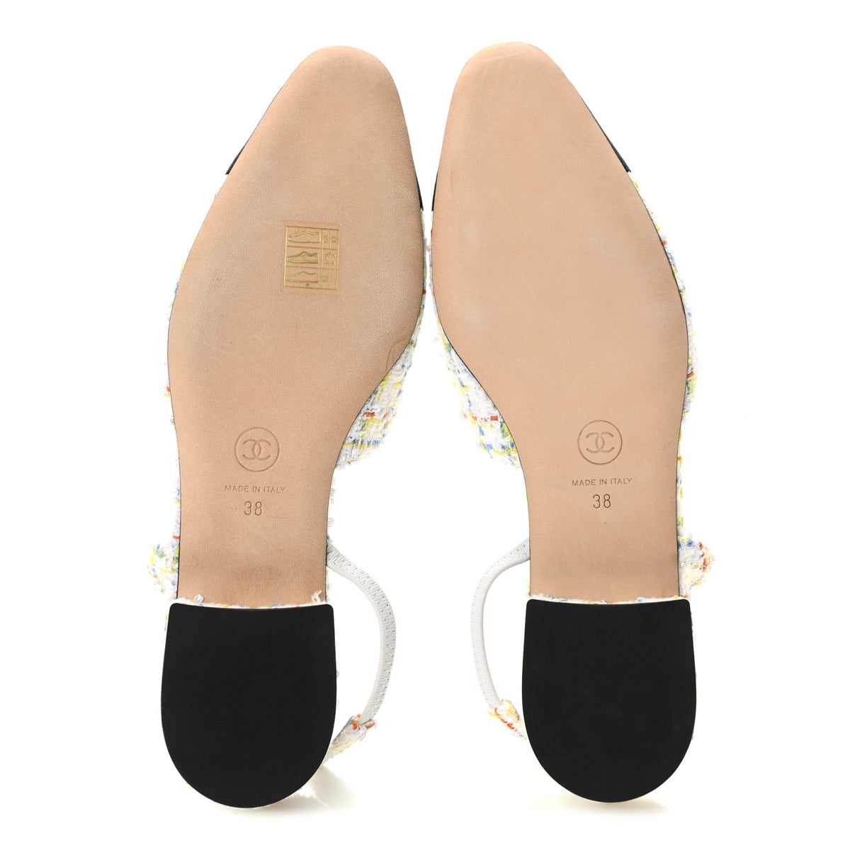 Chanel Tweed Grosgrain Cap Toe CC Slingback Flat 38 White Multicolor 6 of 10