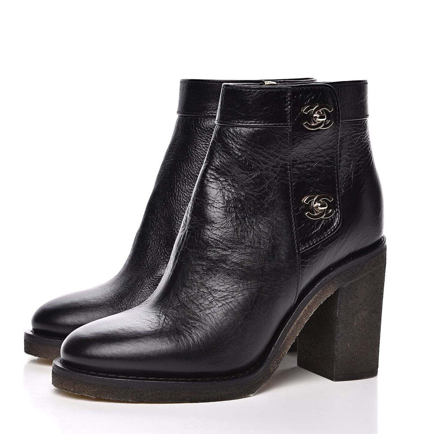 Goatskin CC Turnlock Ankle Boots Black