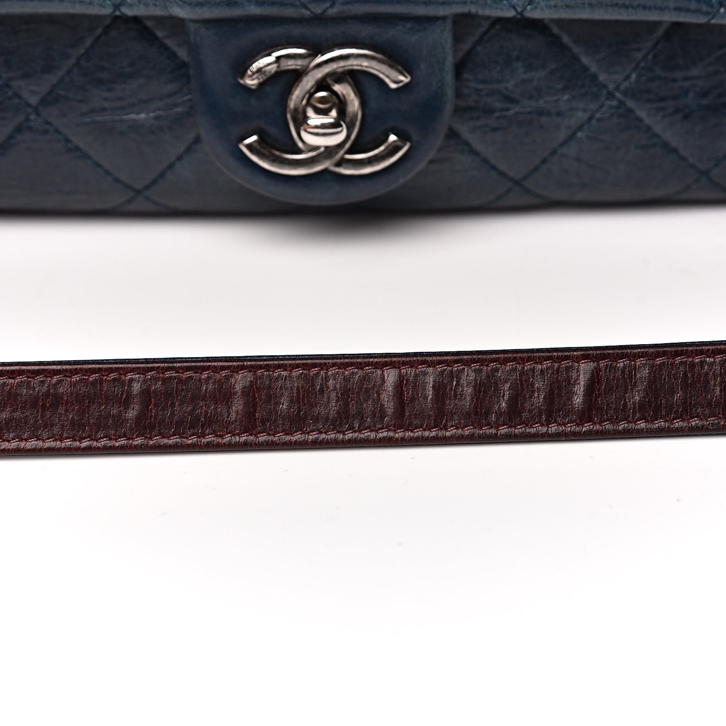 Glazed Calfskin Quilted Medium Duo Color Flap Blue