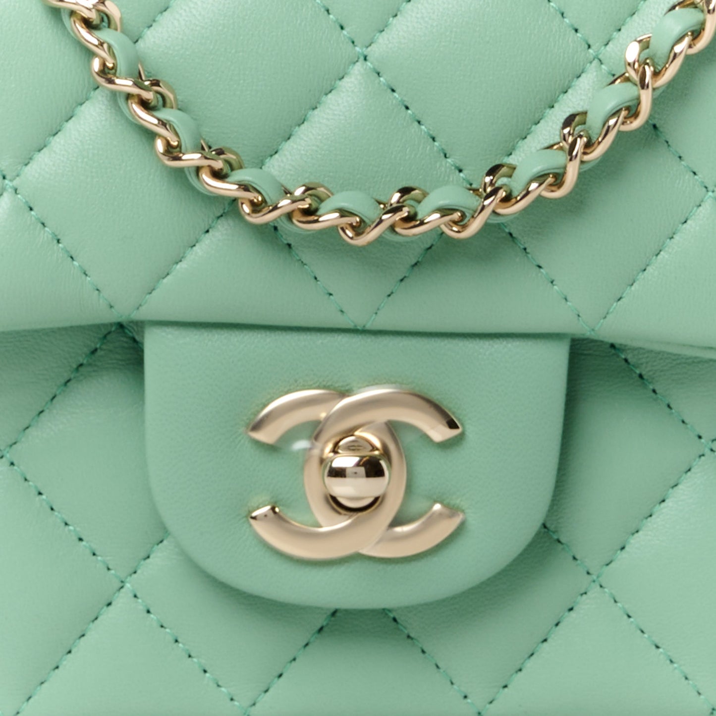 Lambskin Quilted Mini Top Handle Rectangular Flap Light Green