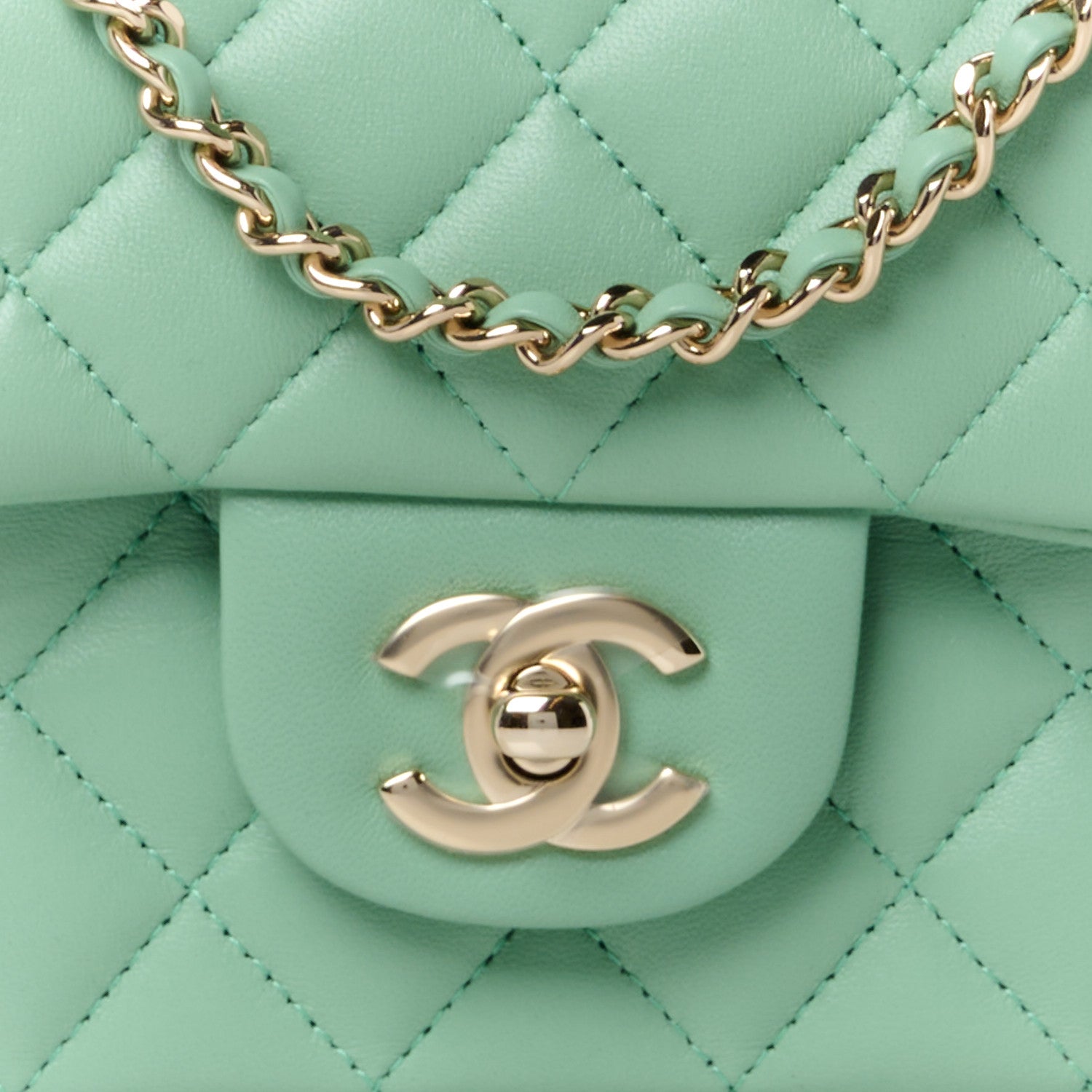 Chanel Lambskin Quilted Mini Top Handle Rectangular Flap Light Green 9 of 13