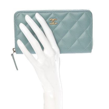 Chanel Iridescent Caviar Quilted Medium Zip Around Wallet Light Blue 2 of 9
