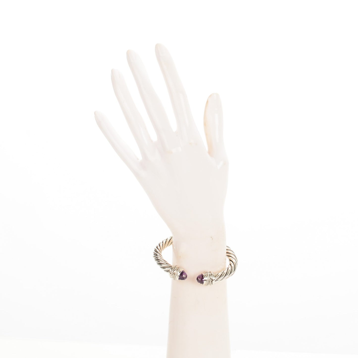 Sterling Silver Pave Diamond Amethyst 8.5mm Cable Classics Bracelet