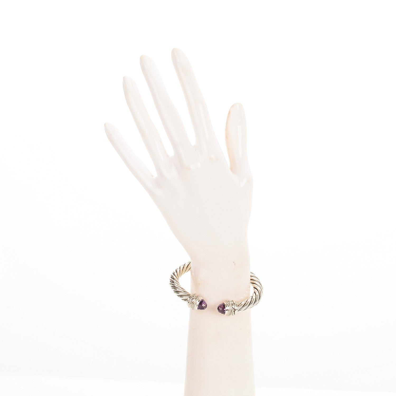 David Yurman Sterling Silver Pave Diamond Amethyst 8.5mm Cable Classics Bracelet 2 of 5