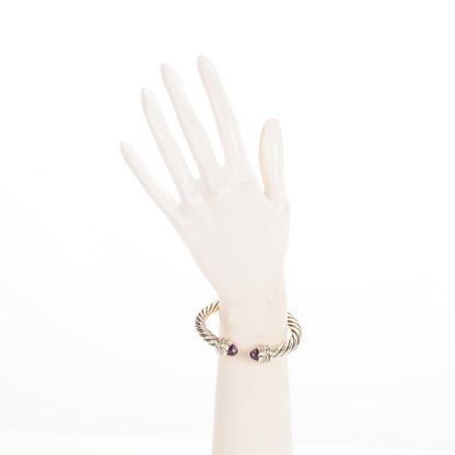 David Yurman Sterling Silver Pave Diamond Amethyst 8.5mm Cable Classics Bracelet 2 of 5
