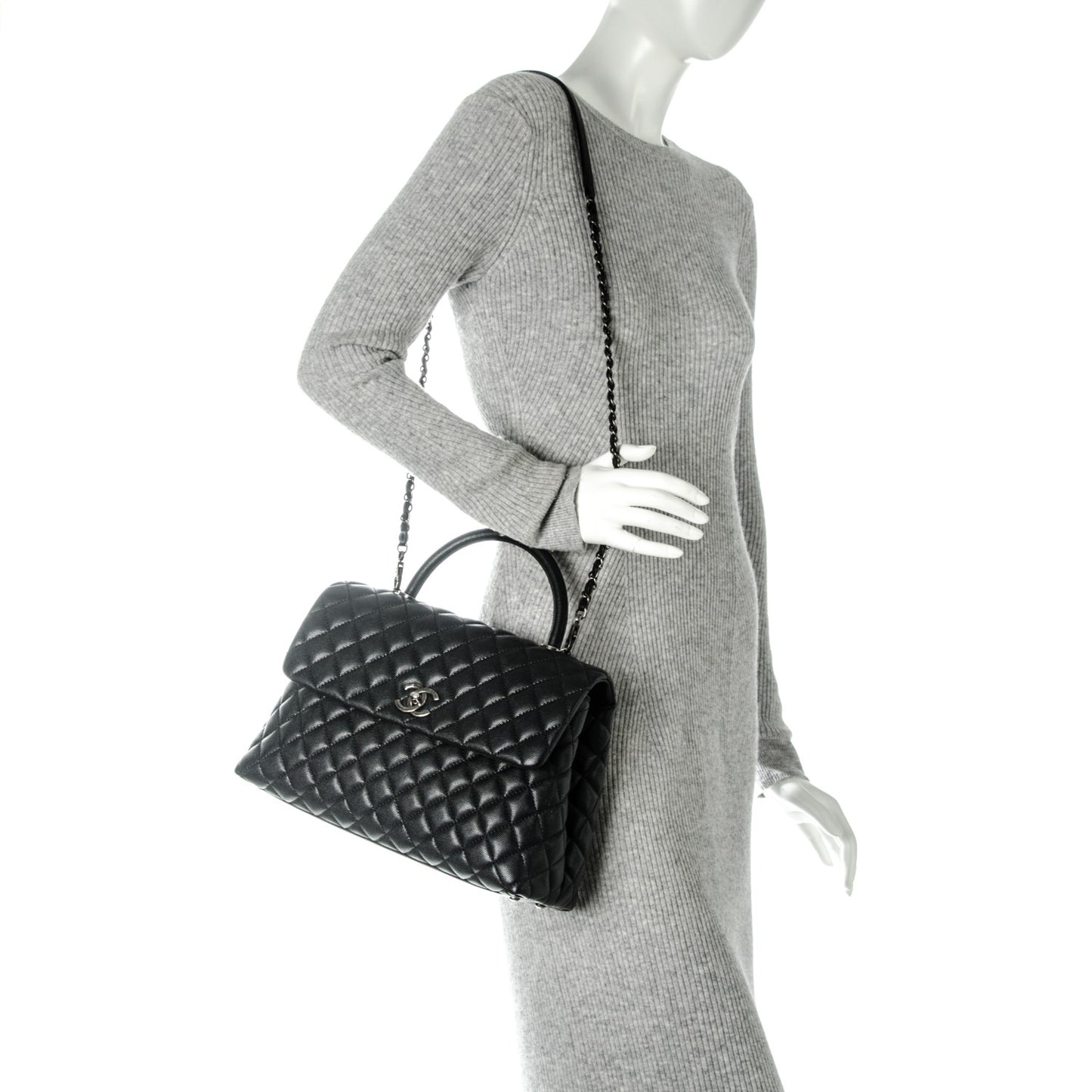 Caviar Quilted Medium Coco Handle Flap Black
