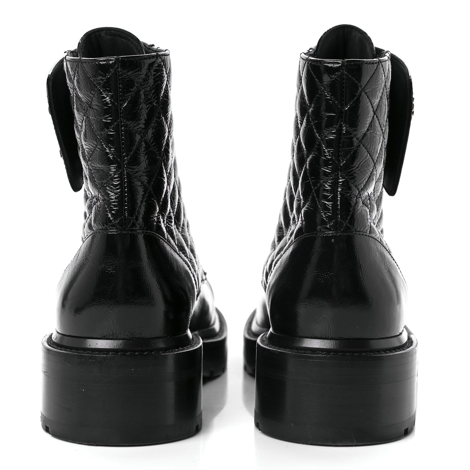 Chanel Shiny Lambskin Quilted Lace Up Combat Boots 40 Black 6 of 11