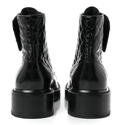 Chanel Shiny Lambskin Quilted Lace Up Combat Boots 40 Black 6 of 11