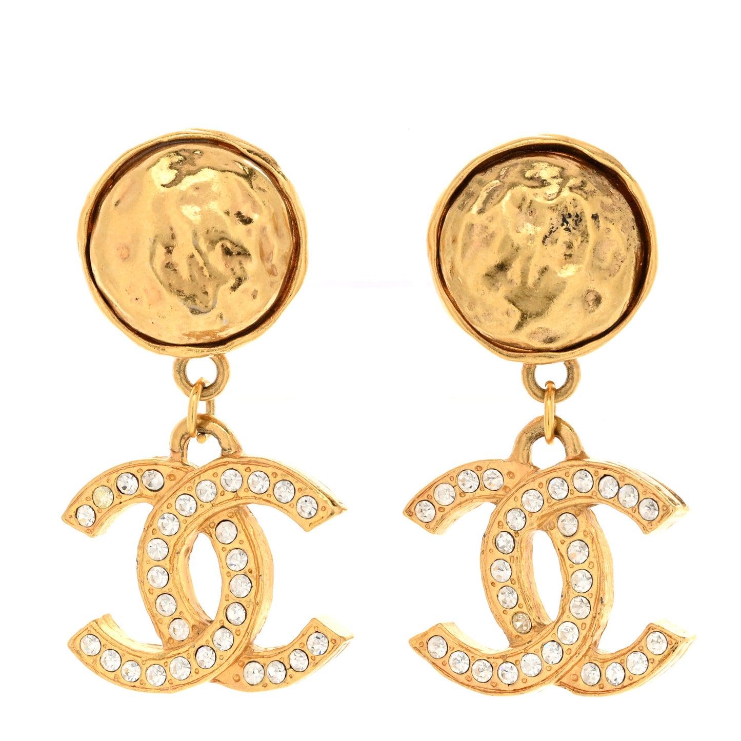 Crystal CC Logo Drop Clip On Earrings Gold