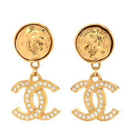 Chanel Crystal CC Logo Drop Clip On Earrings Gold 1 of 4