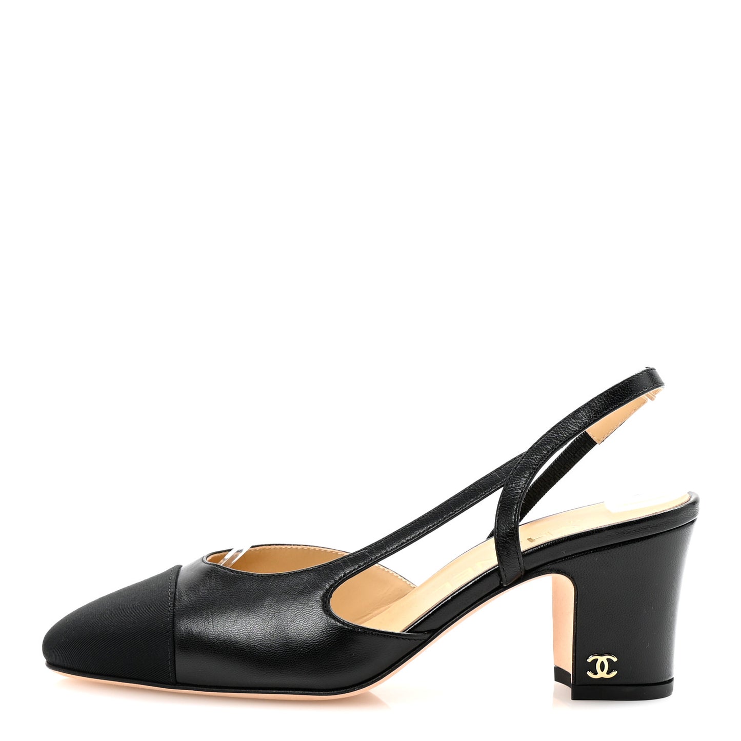 Goatskin Grosgrain Cap Toe CC Slingback Pumps 35 Black