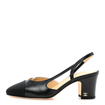 Chanel Goatskin Grosgrain Cap Toe CC Slingback Pumps 35 Black 1 of 9
