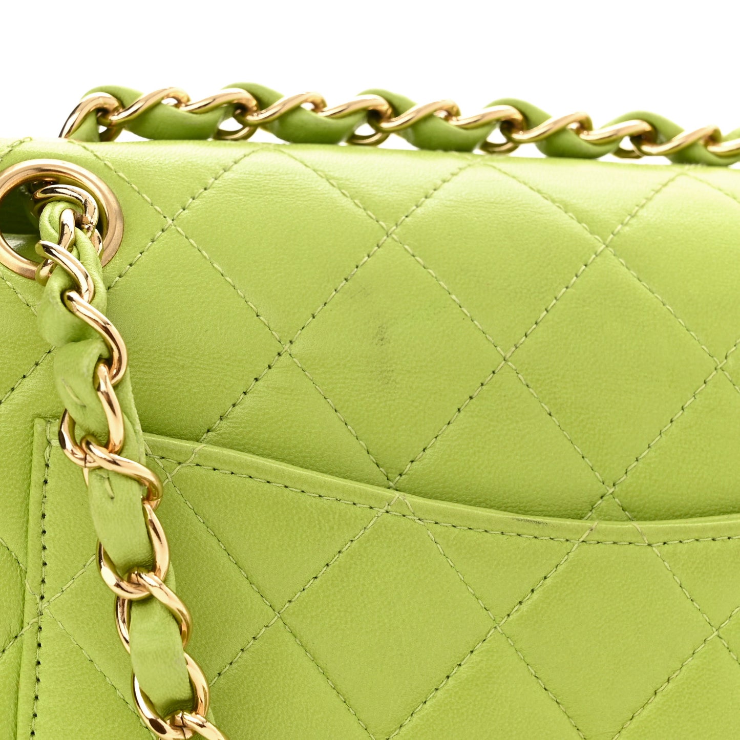 Lambskin Quilted Small Double Flap Green
