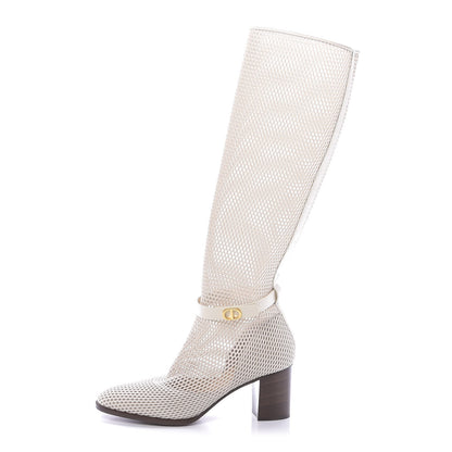 Christian Dior Empriente Mesh Montaigne Knee Boots 38.5 Off White 1 of 10