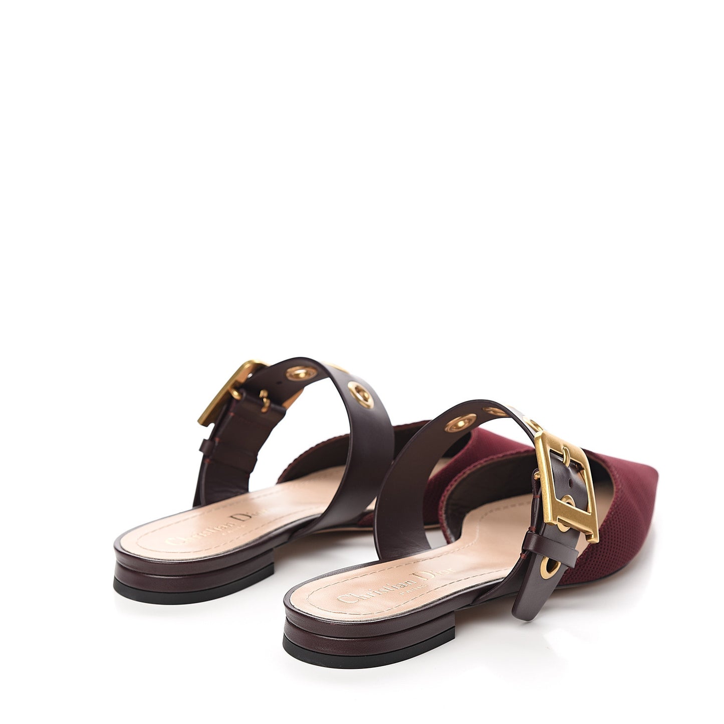 Technical Fabric Calfskin D-Dior Flat Mules 36.5 Rouge Black