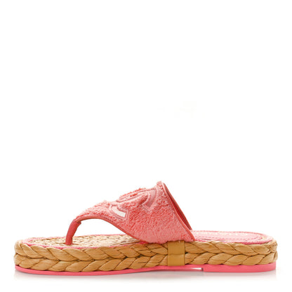 Chanel Terry Cloth Raffia CC Logo Thong Sandals 37 Pink 1 of 9
